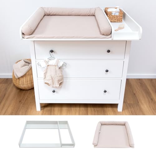 LIMMALAND Wickelaufsatz Set für IKEA HEMNES mit Aufsatz Wickelauflage & Umrandung aus 100% Baumwolle (Pure Beige 108 cm Aufsatz & Auflage)