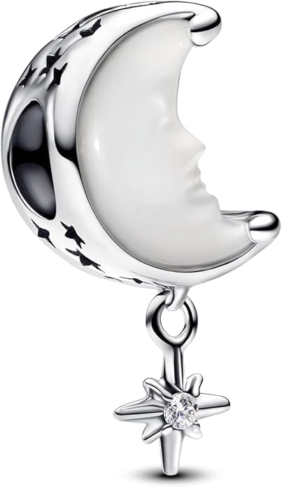 PHCLASY Luna Charm Abalorios Navidad Colgante de Plata de ley con Circonita Cúbica Transparente Charms Para Pulseras
