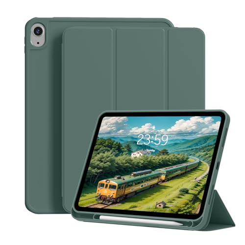JKSML for iPad A16 11th/10th Generation Case with Pencil Holder 11 Inch 2025/10.9 Inch Case 2022 Auto Wake/Sleep Slim Trifold Stand Protective Cover with Soft TPU Back Dark Green