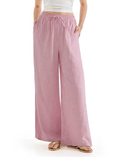 SUUKSESS Women Wide Leg Linen Pants with Pocket High Waisted Lounge Palazzo Pant