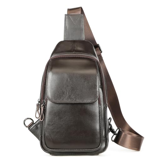 Sac à dos à bandoulière homme en cuir véritable noir multifonction