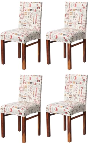 Amazon Brand - Solimo Polyester Spandex Retro Printed Alphabet Dining Chair Cover, Stretchable & Washable Slipcover, Beige (Set of 4) (B0CVL5BDFR) Amazon Price History, Amazon Price Tracker
