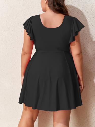 Smismivo Women Plus Size Swim Dres Tummy Control One Piece Swimsuits Push Up Bathing Suit V Neck Ruffle Slimming Swimwear2