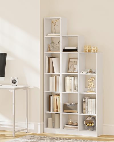 Bibliothèque Scandinave 6 Étagères Réglables Blanc Hzuaneri