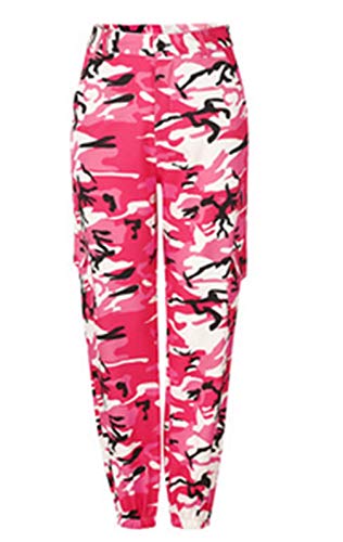Frecoccialo Pantalones Cargo para Mujer Camuflaje Pantalones Casuales Militares de Combate con Bolsillos Laterales para Casual Talla Grande (Rosa, L)