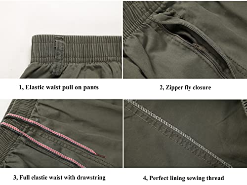 Raroauf Men's Full Elastic Waist Casual Cargo Pants Relaxed Fit Lightweight Pull On Work Pant3