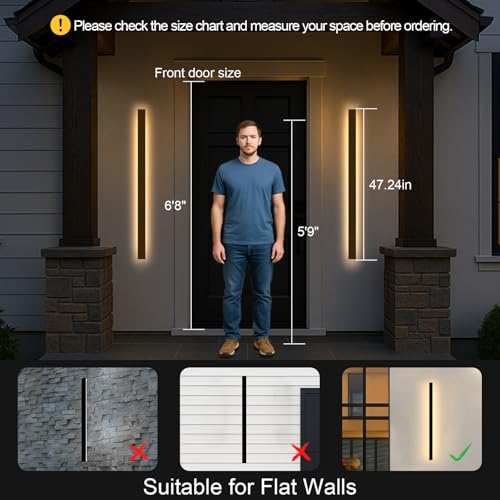 Image of Exterior Wall Lights for House - 2pack 47.3inch Long Strip Modern Outdoor Light Wall Fixture Sconce, Dimmable Outside Garage Exterior Lights, Black Wall Mount Lighting for Porch Corridor, Garage