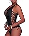 Holipick Women Black Sexy One Piece Swimsuit One Shoulder Bathing Suit Lace Up Swimwear Monokini L