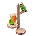 Filhome Natural Wood Bird Perch Stand Platform, Hanging Round Wooden Rotating Platform Pet Parrot Bird Cage Perches for Parakeet Parrots Cockatiel Hamster Gerbil Chinchillas