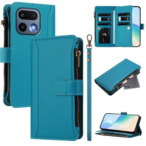 linsuyu Cover Compatible with Realme 16 Pro 5G,Compatible with Realme 16 Pro 5G Zipper Dual Card Slot Wallet Phone Case Blue2