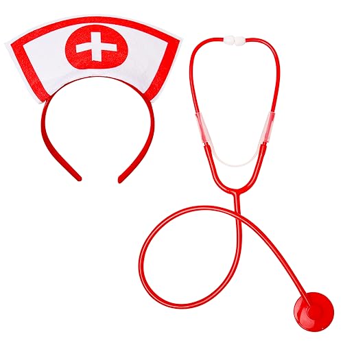 HIXNUG 2Pcs Nurse Costume Accessory Headband and Stethoscope Halloween Nurse Fancy Dress Role Play Costume Set