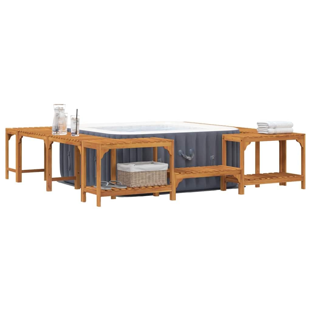Ribete para bañera de hidromasaje marrón de 250 x 250 cm de madera maciza de acacia, juego completo para exteriores con construcción robusta y diseño moderno, revestimiento de madera resistente a la
