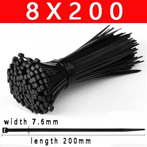 30 Szt. Samoblokująca Nylonowa Opaska Kablowa 8*200 Czarna Plastikowa Opaska Kablowa 8*300 Zamek Błyskawiczny Typu Opaska Kablowa Pierścienie Mocujące Opaska Kablowa 8*400 ( Material : 8x200black30PCS