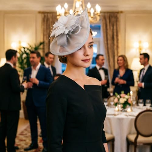 Image of DRESHOW Women Fascinator Hats Tea Party Hat Vintage Pillbox Hat Headband for Cocktail