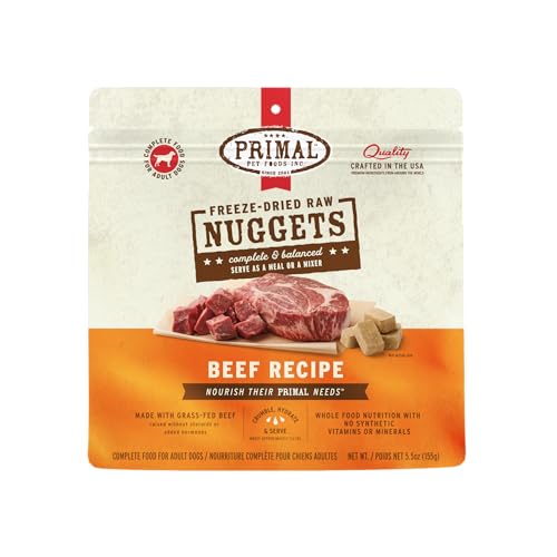 Primal Freeze Dried Raw Dog Food Nuggets, Beef, Complete & Balanced Meal, Also Use as Topper or Treat, Premium, Healthy, Grain Free, High Protein Raw Dog Food, 5.5 oz