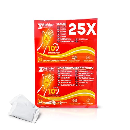 Behler - 25 Paia di Scaldamani - Attivati dall'Aria - Scaldini - Confezione da 25 Paia - Scaldini per Mani - Fino a 10 Ore - Per Guanti, Tasche o da Tenere in Mano durante Sport all'Aperto