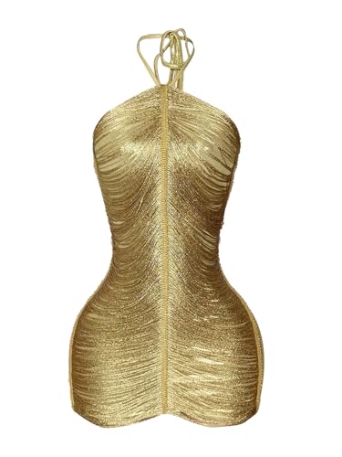 Floerns Women's Halter Neck Fringe Party Mini Dress...