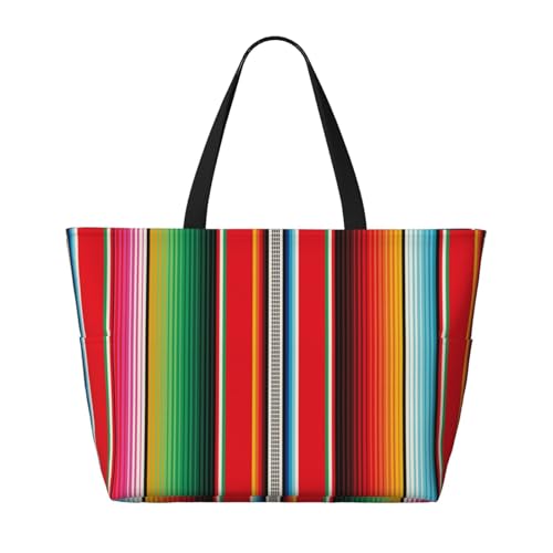Mexican Serape Blanket Stripes Print Large Beach Tote Bag for Women Extra Large Capacity Sandproof Waterproof Pool Bag Suitable for Swimming Pool Gym Groceries Travel2