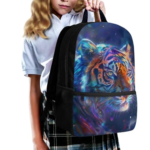Gradient Tiger Print Backpack for Girls 6-12 Cute Backpack Waterproof Portable Bookbag with Handle Straps Casual Canvas Travel Daypack3