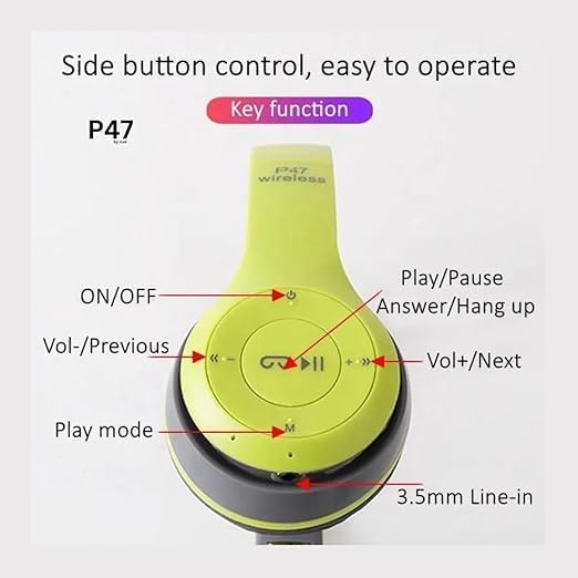 P47 icall Wireless Headphones Bluetooth 5.0 Over Ear Headphones Foldable Headset with Built-in Mic Lightweight Headset with Memory Card Support (Green) - Image 5
