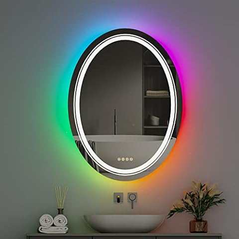 LUVODI Badspiegel Oval RGB LED Beleuchtung Cover