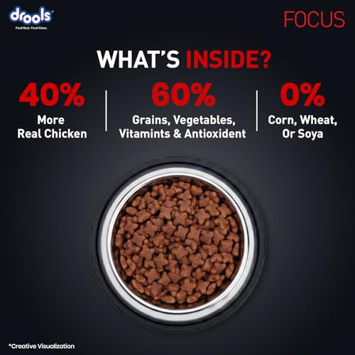 Image of Drools Focus Super Premium Adult Dry Dog Food 3kg | Chicken Flavour | Healthy Digestive System | Bone & Joint Health | Healthy Skin & Coat | Dental Health