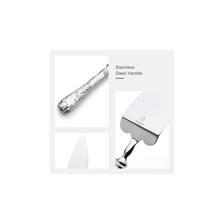 2-Piece-Wedding-Cake-Server-Set1810-Stainless-Steel-Dessert-Set-Pie-Server-Cake-Cutter-Knife-for-BirthdayAnniversaryHolidayBaby-ShowerParty-Versailles-Stainless-steel-V OTW PAVILION 2 Piece Wedding Cake Server Set,18/10 Stainless Steel Dessert Set Pie Server Cake Cutter Knife for Birthday,Anniversary,Holiday,Baby Shower,Party (Versailles, Stainless steel-V)
