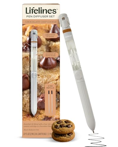 Lifelines Pen Diffuser Set, Chocolate Chip Cookie - 1mm Black Ballpoint Pen with Scented Essential Oil Blend & 2 Ink Refills – Aromatherapy Diffuser & Sensory Immersion Diffuse Aroma As You Write
