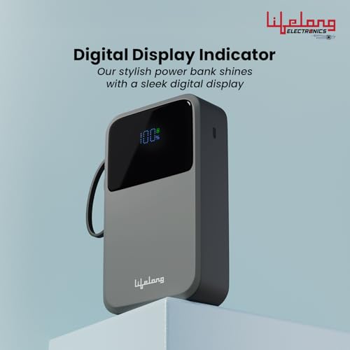 Image of Lifelong Electronics 20000mAh 22.5W Fast Charging Power Bank | 3 Inputs (1 Built-in USB A Cable + 1 C + 1 Lightning Port) & 6 Outputs (3 Built-in Cables + 1 C + 2 A Port) | Small Pocket Size Powerbank