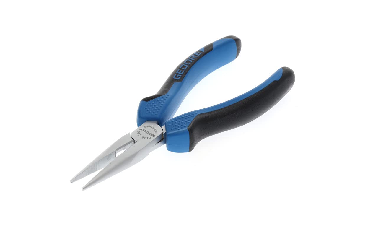 Gedore Straight Shape Telephone Pliers, Long Nose, Toothed, Straight, Induction-Hardened, Dual-Material Grips, Length 160 Mm, 8132-160 Jc