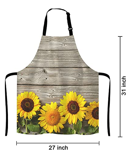 Lefolen Sunflower Apron, Spring Flowers On Rustic Wood Plank Country Theme Adjustable Bib Apron Kitchen Cooking Baking Gardening Apron For Women Men #TOP1