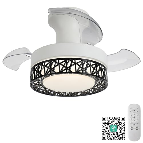 Ventilatore da soffitto con pale retrattili e luce, dotato di telecomando - Ventilatore a LED DC silenzioso a 6 velocità, piccolo, ideale per camera da letto, dimmerabile tramite app, con funzione re