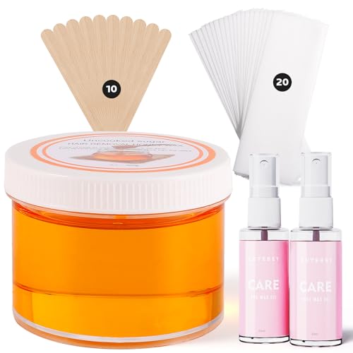 Sugar Wax Kit Suagring Kit: 300g/10.6oz Organic Sugaring Paste for Body Hair Removal - Includes Wax Strips &amp; Sticks, Pre and Post Care Oils