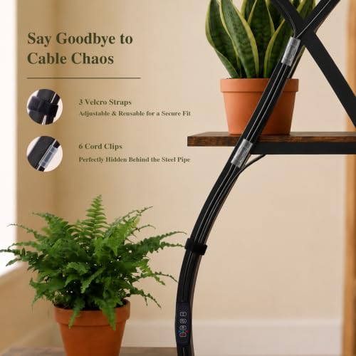 Image of Plant Stand with Grow Lights for Indoor Plants, 8 Tier 65 inch Tall Corner Plant Shelf for Multiple Plants, Curved Metal Flower Rack with Hanging Hooks, Living Room Bedroom Apartment (Black)