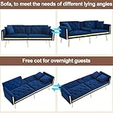 Gxffipw Velvet Sofa Bed Double Couch with Adjustable Backrest and Gold Accents, 2 Seater Sofa with Built-in Cup Holders and Golden Legs, Sofabed Sofas with Comfortable Cushions, Blue, No Mattress - Image 7