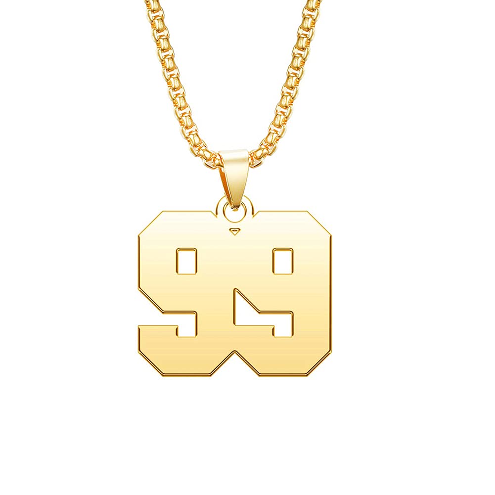 Men Number Necklace for Men 18K Gold Plated Sports Initial Stainless Steel Necklace Pendant Personalized Jewelry 3mm Chain