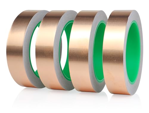 Image of BOMEI PACK Copper Foil Tape 4 Pack 1.97mil x 1inch x 66ft with Conductive Adhesive for Guitar and Crafts, Soldering, Stained Glass, Electrical Repairs, Grounding