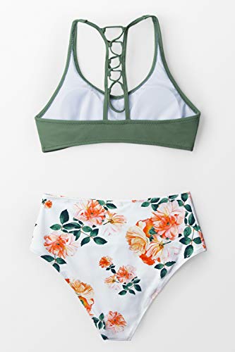 CUPSHE-Damen-Bikini-Set-Bustier-Kreuzschnuerung-High-Waist-Bademode-Zweiteiliger-Badeanzug