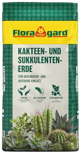 Floragard Kakteen- & Sukkulentenerde 10 L mineralisches durchlässiges Substrat mit reinem Quarzsand zur Vermeidung von Staunässe für Kakteen Aloe Vera Agaven & andere Sukkulenten