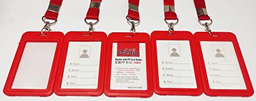 Image of Abha International Plastic ID Card Holder with Premium Lanyard for Office /School (Vertical) (Red, Pack of 5pcs.)