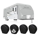 Rough Vinyl Tire Covers 4 Pack, Waterproof Wheel Protectors with Lining for RV, Travel Trailer, Camper, Motorhome, SUV, Car, Truck, Boat Trailer (Black, S - Fits Tire Diameters 24