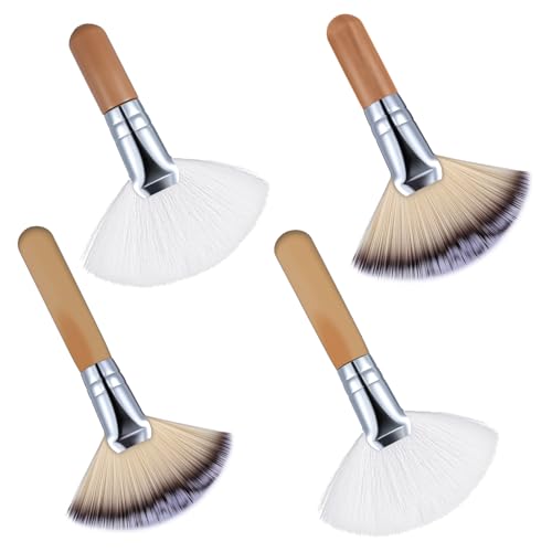Image of Jeffdad 4Pcs Facial Fan Brush, Fluffy Fan Brushes for Facials, Esthetician Fan Brushes Soft Bristle Highlighter Brush Facial Applicator Makeup Tools for Women Girls Loose Powder Blush
