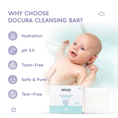 Image of Docura Cleansing Bar | Bathing Bar for Newborns & Babies | pH 5.5 Balanced | Soap-Free Tear-Free Gentle Cleanser | Moisturizing & Nourishing Baby Skin Care | For Sensitive Skin (Pack of 2)