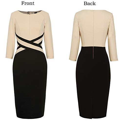 Image of VFSHOW Womens Work Business Casual 3 /4 Sleeve Slimming Fitted Front Zipper Crisscross Waist Office Party Pencil Sheath Dress