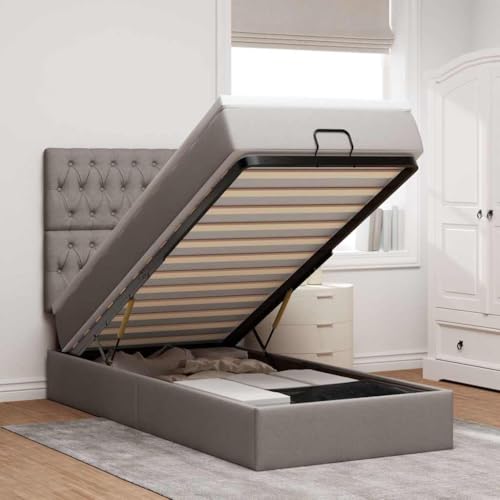 Genérico Estructura de Cama otomana colchón Tela Gris Pardo 100x200cm, Camas y somieres Gris Topo,3314069