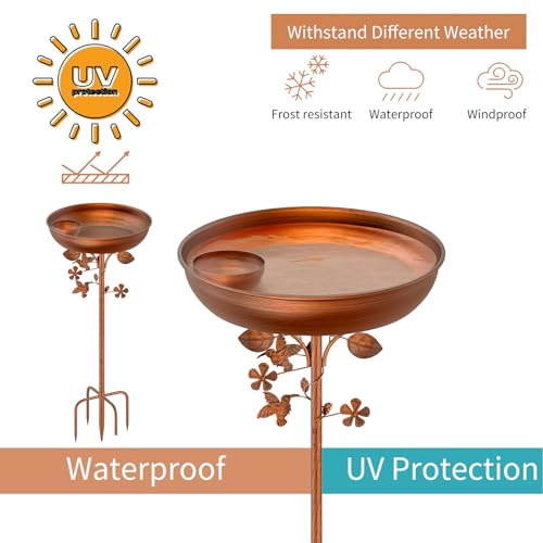 KHayRovies Metal Bird Bath for Outdoors Garden Birdbath Bowl, 39.6" Height Bird Feeders for Outside with 5 Prongs Base Stake, Standing Birdfeeders for Yard Lawn Decor (B)