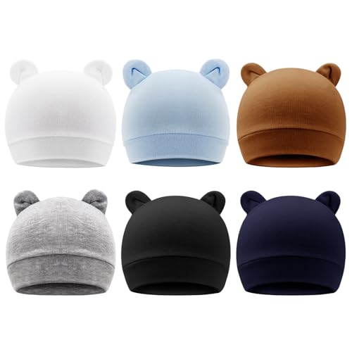Image of DRESHOW BQUBO 6 Pack Baby Hats for Boys Girls Unisex Baby Hat Soft Knit Cap Nursery Beanie for Newborn Infant Toddler Kid