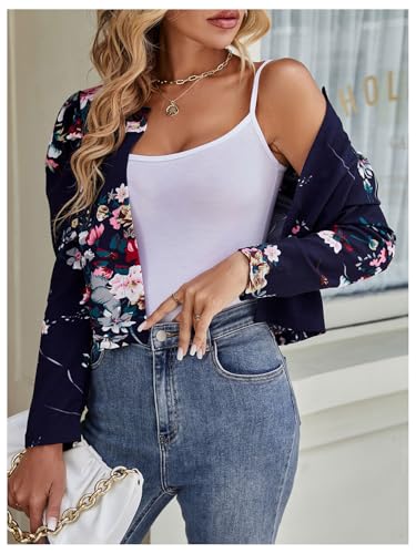 OYOANGLE Women's Floral Print Gigot Long Sleeve Open Front Jacket Lightweight Cropped Outwear3