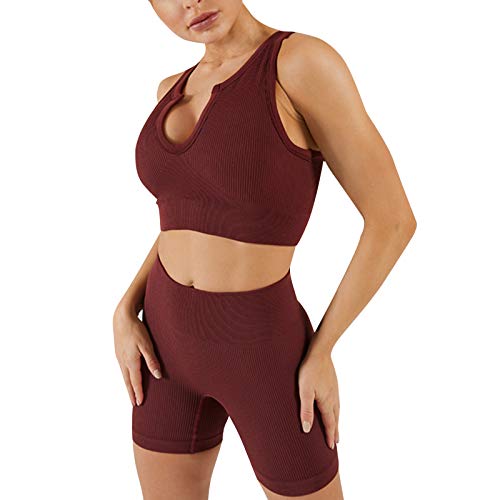 JN JANPRINT Sport Set Damen Workout Set 2 Stück Outfits Geripptes Sport-BH Hohe Taille Leggings Activewear Kleidung Sportanzüge Cover