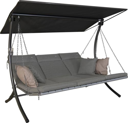 Angerer Hollywoodschaukel Luxus Smart – Schaukel zum Sitzen, Liegen & Entspannen, inkl. Bett-Funktion, einfache Montage, Made in Germany, hochwertiger Stoff, Hellgrau